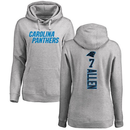Carolina Panthers Ash Women Kyle Allen Backer NFL Football #7 Pullover Hoodie Sweatshirts->women nfl jersey->Women Jersey